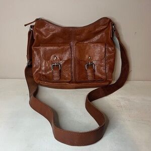 SPIKES & SPARROW Brandy Cognac Leather Crossbody Messenger Bag